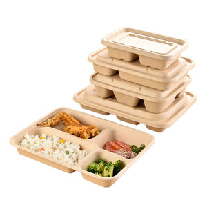 Recyclable Biodegradable Clamshell Bagasse Pulp Take Away Meal Cake Pizza Salad Lunch Fast Food Sugarcane Box With Lid Sauce Cup