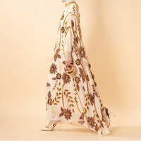 Abaya bleue brodée de perles florales avec manches chauve-souris drapées, robe de soirée musulmane modeste pour mariage et fête