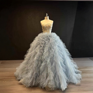 ชุดราตรีงาน Quinceanera สีฟ้าอ่อน รุ่น Nt16 แบบไร้สาย ประดับด้วยลูกปัดและผ้าชีฟอง ช่วงเอวทรงธรรมชาติ สำหรับเด็กอายุ 15 ปี - Product Image 2