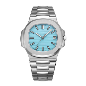 Montre de sport intemporelle à boîtier octogonal avec affichage de la date, personnalisation avancée, cadran bleu clair - Product Image 1