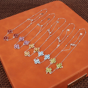 Bracelets à double chaîne en pierre naturelle 925, 4 mm, trèfle à quatre feuilles, en argent sterling 925, bijoux en forme de cœur, pour cadeau d'anniversaire - Product Image 5