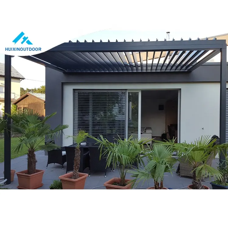 Custom Waterdichte Metalen Frame Outdoor Boog Bioclimatic Tuin Screen Louvre Dak Tuinhuisje Aluminium Louvre Patio Luifel Pergola