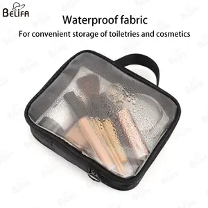 Tas Makeup bening kapasitas besar, tas kosmetik Pvc anti air transparan, tas perlengkapan mandi bepergian dengan ritsleting
