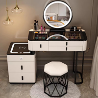 Ensemble de table de maquillage moderne pour chambre à coucher avec miroir éclairé, tabouret rembourré, 2 tiroirs de rangement, lumières 3 couleurs