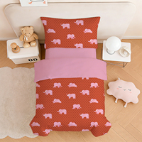 Vente en gros de linge de lit pour enfants 100% coton, ensemble de couette 4 pièces avec imprimé éléphant rose mignon, couleur terre cuite, pour filles