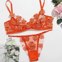 Set Bra dan Panty Wanita LUOYI Factory, Bordir Bunga Seksi, Lace Sheer, Underwire, Lingerie, Termasuk Panty Thong