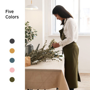 Tablier de cuisine coréen en lin nordique avec chiffon de nettoyage, en coton à motifs floraux pour la pâtisserie - Product Image 1