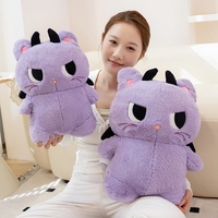 Peluche Monstre Diable Cool en Gros, Jouet en Peluche Animal Moelleux Noir et Violet avec Cornes Roses pour Filles, Décoration Canapé et Lit