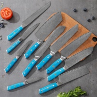 KEENHOPE 10-teiliges Professionelles Japanisches Damast-Küchenmesser-Set, 67 Lagen AUS-10 Stahl, Scharfes Kochmesser mit Pink-Türkisem Griff
