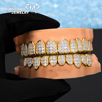 Joyas de Hiphop de Estilo Moderno: Grillz de Panal Chapado en Oro con Moissanita Plateada de Corte Brillante y Dientes de Diamante Brillantes Personalizados