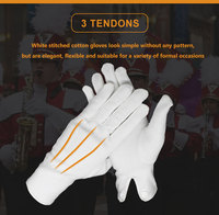 Gants en coton 100% avec manchette à bouton-pression, trois tendons noirs, pour uniforme formel blanc, cérémonie, parade, garde et tenue de circulation