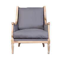 French Country Linen Club Massiver Holz sessel Antiker Akzents tuhl Einzel couch Wohnzimmer Sofa