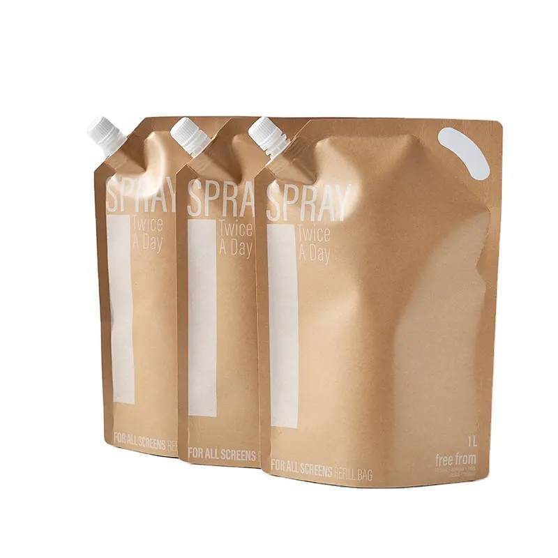 Customizable 3L Stand-Up Spout Pouch with White Gravure Printing Recyclable Kraft Paper Top Industrial Grocery Promotional Use