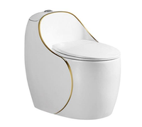 Nouveau best-seller Toilette une pièce Siphonic Forme d'oeuf Ligne dorée S-trap Cuvette de toilette une pièce Siphonic blanche de luxe à vendre