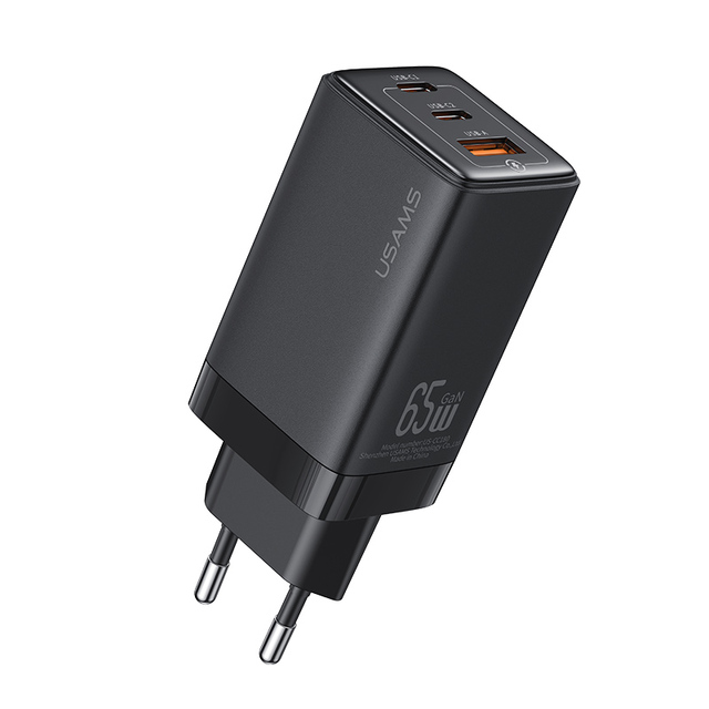 USAMS CC180 Multi Cell Phone Charger USB Charger 65W GaN 3 Ports PD EU Plug Fast Charging Power Adapters