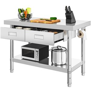 Table de travail rectangulaire en acier inoxydable de style industriel avec tiroirs et étagère pour cuisine, cantine, <span class=keywords><strong>chef</strong></span>, production, examen - Product Image 4