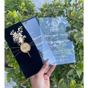 Benutzer definierte Samt Navy Cover Acryl Hochzeit Hochzeits einladung karte - Product Image 5