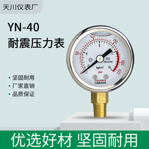 Yn-40 เกจวัดแรงดันแบบทนแรงกระแทก 40 มม. เหล็กคาร์บอน Pt1/8 1.0Mpa Radial Stcif เซี่ยงไฮ้ เทียนชวน - Product Image 4