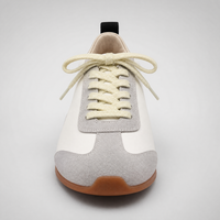 Baskets rétro en cuir suédé pour femmes, chaussures décontractées vintage à lacets contrastés et semelle plate