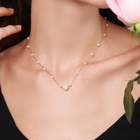 Collier pendentif cœur en acier inoxydable 316L plaqué or 24 carats avec chaîne à maillons, design tendance imitation perle, vente en gros