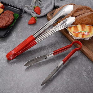 Pinces à steak en acier inoxydable épaissi avec poignées en silicone colorées - Pince alimentaire allongée pour grillades et service - Product Image 4