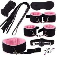 Kit de bondage BDSM en cuir PU et peluche, 10 pièces, fabricant chinois, boutique de sexe en ligne, bondage sexuel et jeux de rôle BDSM