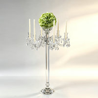 Candélabre à 6 lumières en cristal K9 avec vase floral central, pilier haut, décoration florale pour table de mariage, banquet, événement