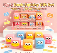 Jouet anti-stress en forme de cube à presser, motif cochon et canard, jouet amusant et moelleux pour enfants