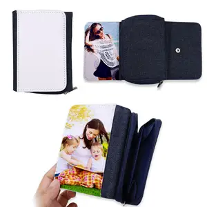 High Quality Custom Print Sublimation Zip Purse Wallets Blank Denim Zipper Sublimation Women Men's Wallet