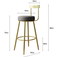 Tabouret de bar moderne de luxe en métal avec cadre doré chaise haute chaise de salle à manger en tissu cuir pour la maison, le bureau et l'appartement