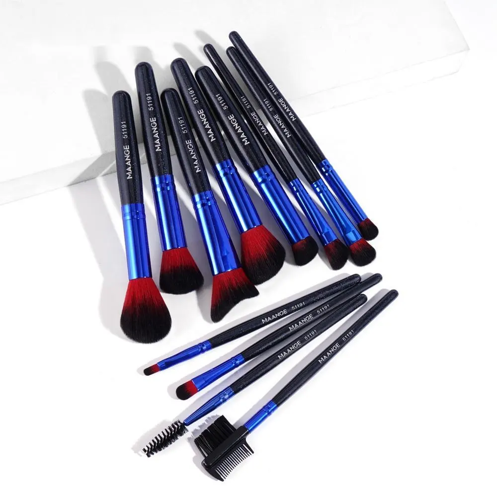 MAANGE delicate black blue wooden Foundation concealer powder blush Eyebrow Eyeshadow Eyelash professional makeup brush set