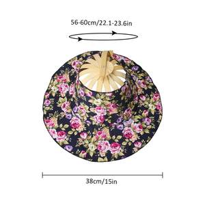 Bambu kipas tangan lipat topi matahari topi matahari wanita dengan 2 in 1 Gaya bingkai bambu cetakan bunga - Product Image 6