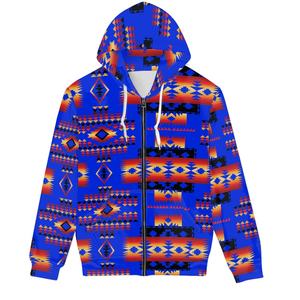 سترات بغطاء رأس بسحاب طباعة أزتيك الغربية ، سترات بغطاء رأس برباط وسحاب وأكمام طويلة ، ملابس مطبوعة حسب الطلب - Product Image 2