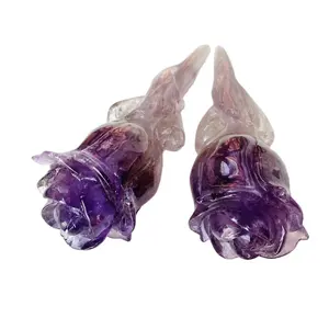 天然雕刻工艺品紫水晶紫水晶玫瑰花卉纪念品