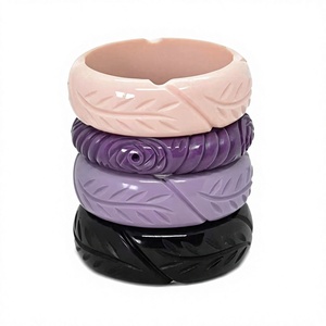 Ensembles de bracelets en résine sculptée de haute qualité, motif végétal, empilables, unisexe, bijoux en résine violet, rose, noir, bijoux de mode - Product Image 1