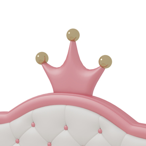 Cama Princesa Moderna de Tamaño Completo con Cabecera Acolchada de Cuero Sintético PU, Diseño de Corona Encantadora, Rosa+Crema - Product Image 3