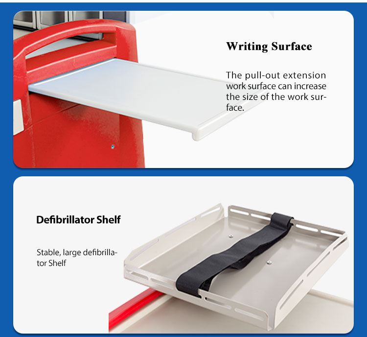 High Quatily Crash Cart Mobile Medical Emergency ABS Plastic Luxurious Treatment Trolley