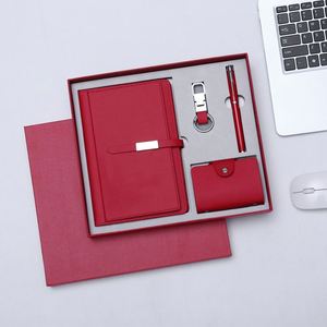 Ensemble d'affaires en cuir PU avec bloc-notes à boucle, stylo signature, porte-clés métallique, porte-cartes, logo personnalisé, coffret cadeau d'entreprise - Product Image 1