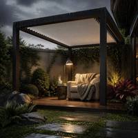 Pergola Aluminium 100% Retractable Model Atap Louver Terbuka Otomatis Bioklimatik Gazebo Terbuka di Atas Langit Terbuka Paviliun Luar Ruangan Tahan Air