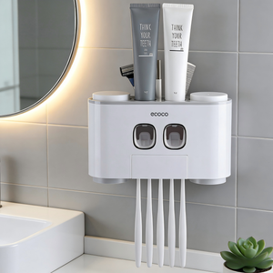 Dispensador Automático de Escova de Dente de Plástico Ecológico KOZIE em Conjunto de Cinco Peças para Montagem na Parede do Banheiro - Product Image 2