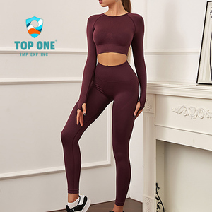 TopOne femmes tricot sans couture antichoc à manches longues Fitness pantalon Yoga ensemble Gym Fitness ensembles - Product Image 6