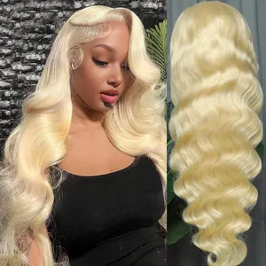 Capelli umani grezzi capelli biondi 613 onde del corpo parrucche all'ingrosso 13x4 13x6 nodi sbiancati HD pizzo frontale biondo parrucche capelli umani - Product Image 4