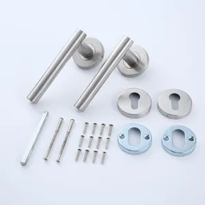 Designer Stainless Steel <strong>Door</strong> <strong>T</strong> <strong>Bar</strong> Hollow Interior Lever <strong>Door</strong> <strong>Handle</strong> on Rose - Product Image 1