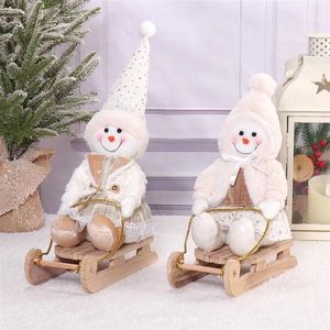Adorable Muñeco de Peluche de Muñeco de Nieve Navideño de 2 Piezas en Trineo, Regalo Festivo para Niños - Product Image 1