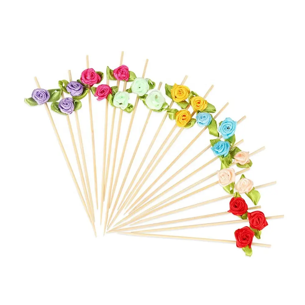 Rose Flower Appetizer Cocktail Picks Skewers Bamboo Eco friendly Toothpick