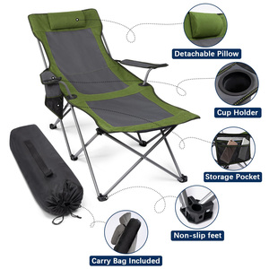 Adjustable <b>Backrest</b> Camping Lounge Chair 6-Legged Folding Chair Reclining Beach Chair with Foot Rest and Detachable Pillow - Product Image 4