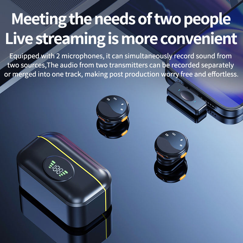 ORANGLES CY03 Dual Channel Wireless Lavalier Microphone | Noise Cancelling Clip-On Mic for Smartphone - Kuwait - detailed closeup view - illustrating benefits - Image 3 of 6 | created for all | Shop CY03 Dual Channel Wireless Lavalier Microphone | Noise Cancelling Clip-On Mic for Smartphone - Kuwait North Carolina | Free Shipping ORANGLES