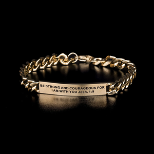 Jietao - Brazalete de Acero Inoxidable con Baño de Oro de 18K, Grabado Personalizado, Cadena Gruesa Tipo Curb, Versículo Bíblico, Joyería Cristiana Impermeable - Product Image 2