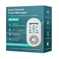 Masseur à impulsions chauffant à double canal, 61 programmes, stimulateur musculaire TENS EMS avec batterie rechargeable de type C