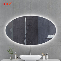 Cermin Kamar Mandi LED Modern KKR dengan Sensor Sentuh, Cermin Rias Dinding, Cermin Pintar Persegi Panjang Oval untuk Hotel, Rumah, dan Kamar Mandi